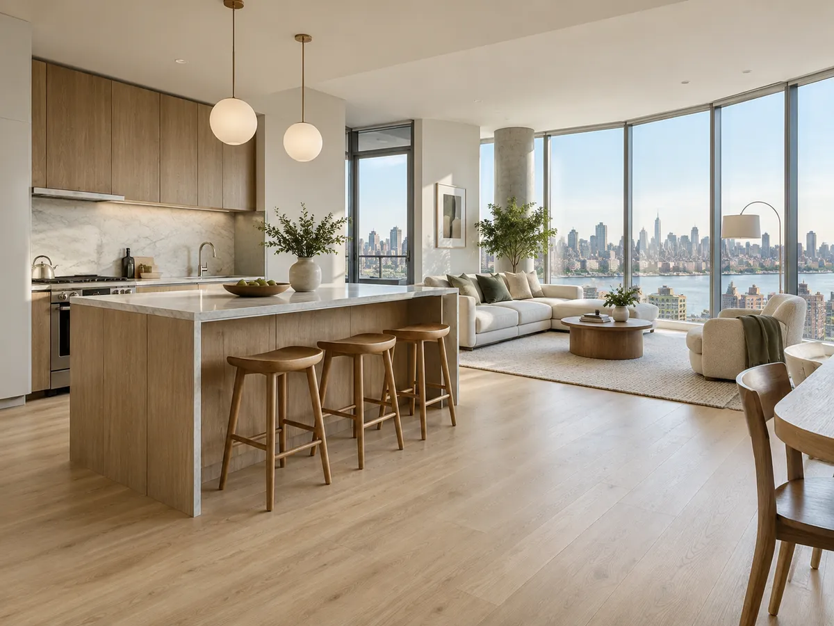 An open kitchen and living room in a new Williamsburg condo