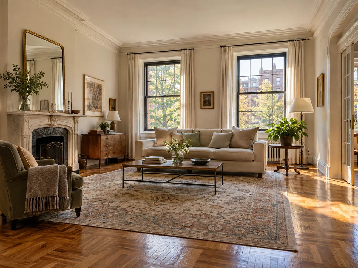 A prewar co-op apartment living room on Ocean Parkway